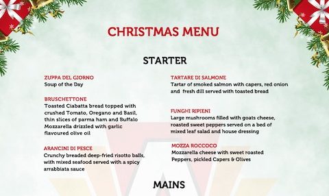 Italian Christmas Menu 2023 - AL FRESCO Italian Restaurant Aberdeen